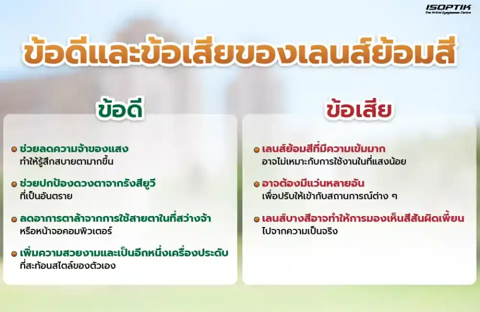 ข้อดีและข้อเสียของเลนส์ย้อมสี