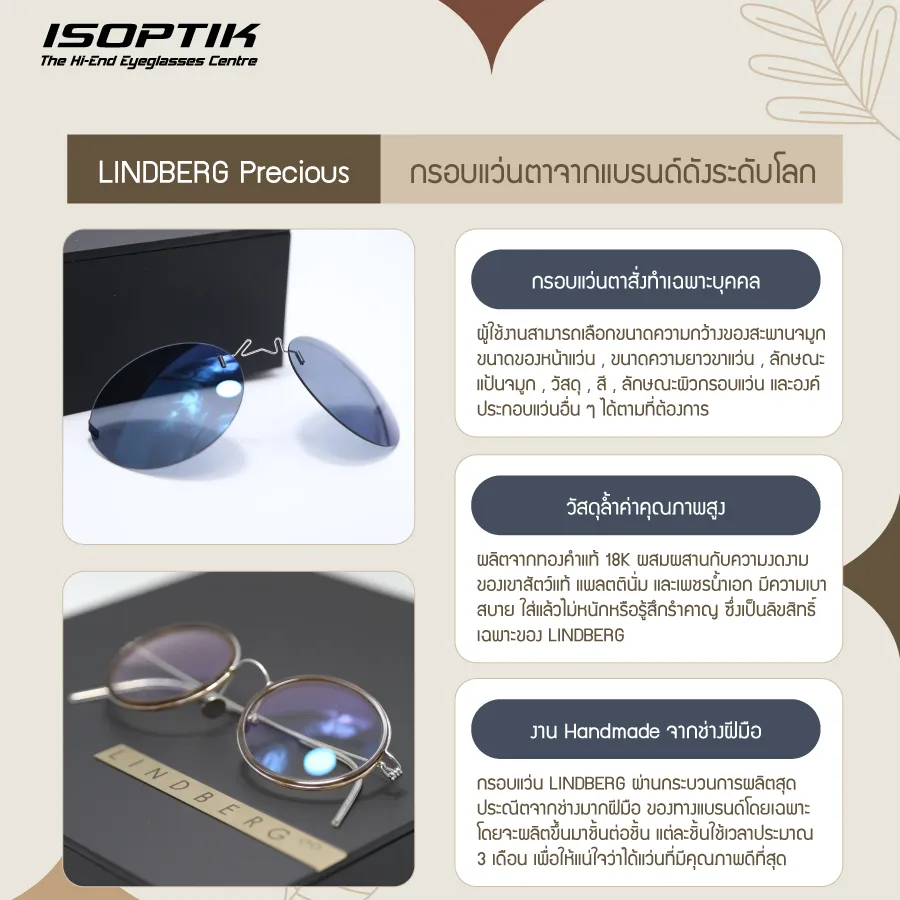 กรอบแว่น Progressive LINDBERG Precious ผลิตจากวัสดุ ทองคำแท้ เสริมราศี และบารมี